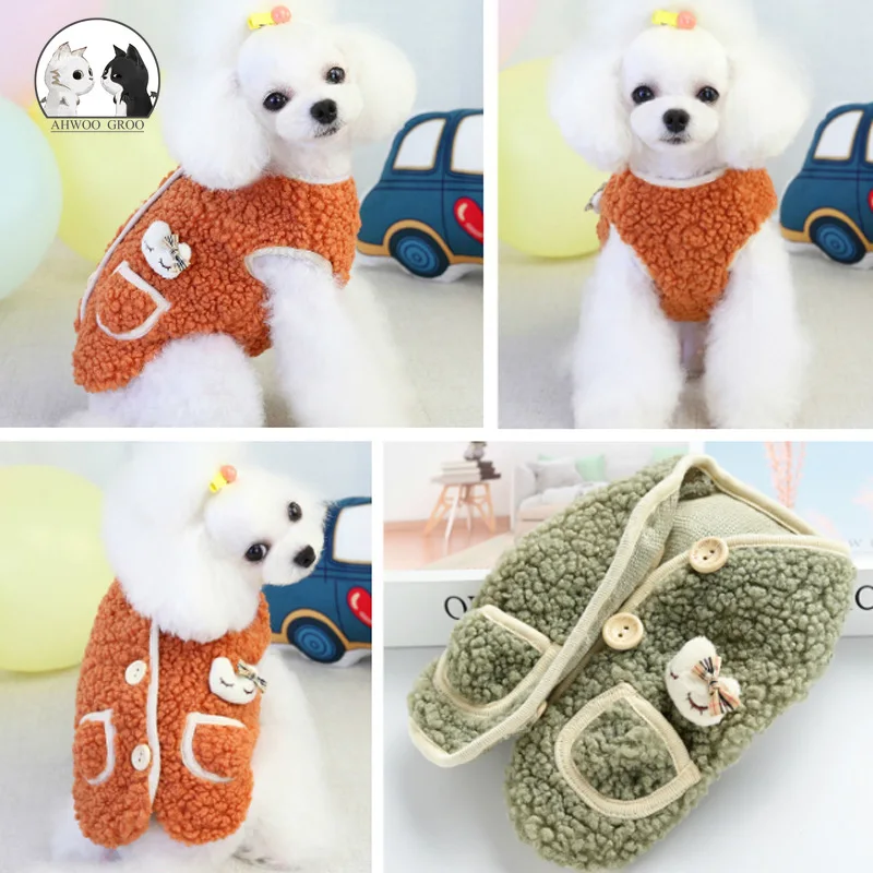 

Winter Puppy Clothes Plus Velvet Warm Dog Vest Kawaii Pocket Buttons Dog Clothes Small Medium Cat Dog Coat Jacket Pet Costumes