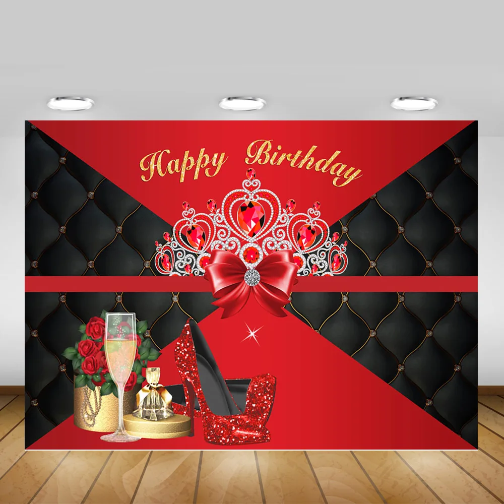 Женский фон для фотосъемки с днем рождения рубиновым блеском на высоком каблуке
