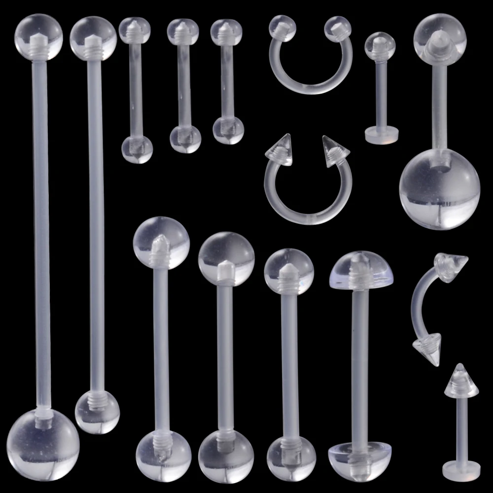 Серьги-Подковы Из ПТФЭ для пирсинга живота, мочки губ, из гибкого биопласта, сосков, ювелирные изделия для прокола тела, 15 шт., разные штанга для языка