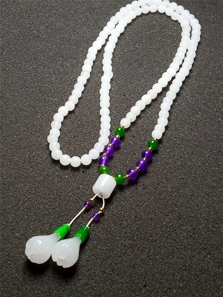 LETSFUN Изящные Ювелирные изделия натуральный белый нефрит Магнолия кулон бусины