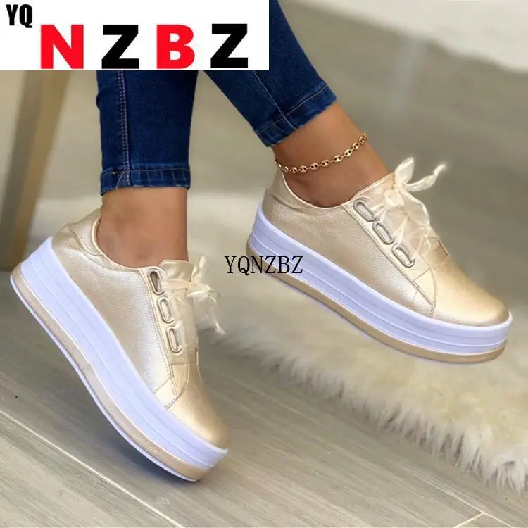 

New Design Women Sneakers PU Leather Shine Fashion Shoes Women Thick Bottom Sneakers Women Footwear Size 36-43