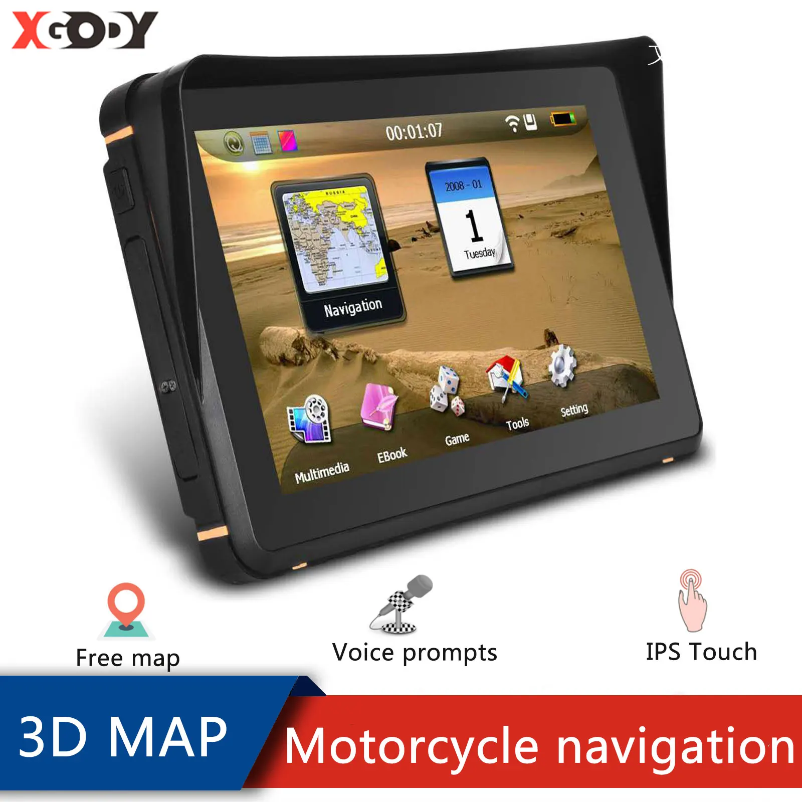 XGODY мотоцикл GPS навигация с 7 дюймовым HD автомобиля 256 м + 8 Гб Водонепроницаемый