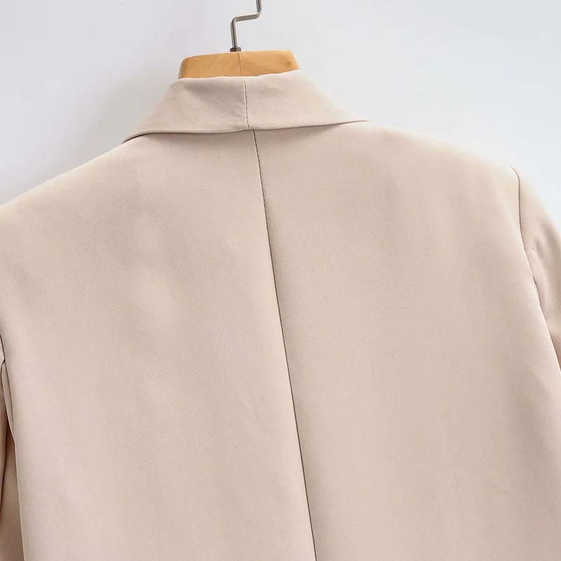 

Women's Simple Solid Color Double-breasted Lapel Long-sleeved Casual Jacket Career Loose Fashion Chic Female Coat