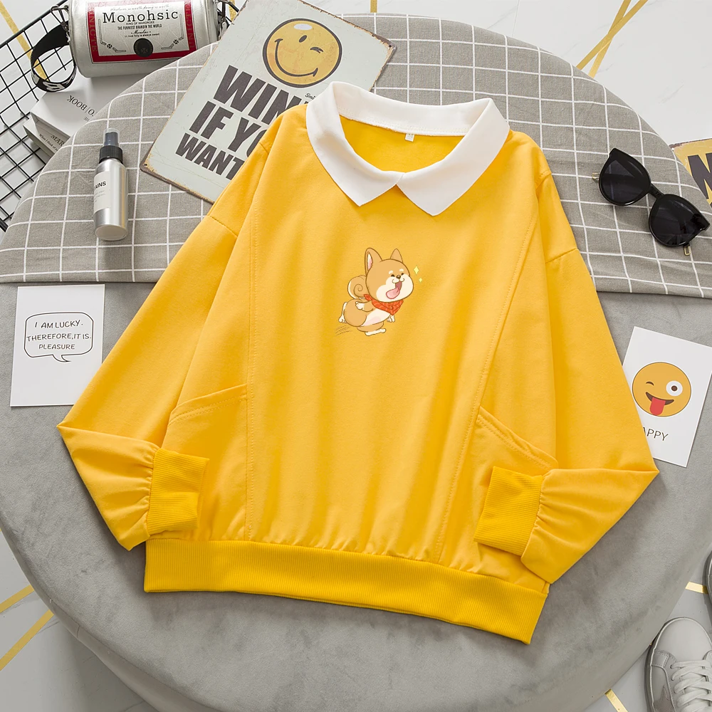 Dog Sweatshirt Womens Aesthetic Clothes Oversized Hoodie Cotton Long Sleeve Pocket Sweetshirt for Girls Winter Clothes Women Top