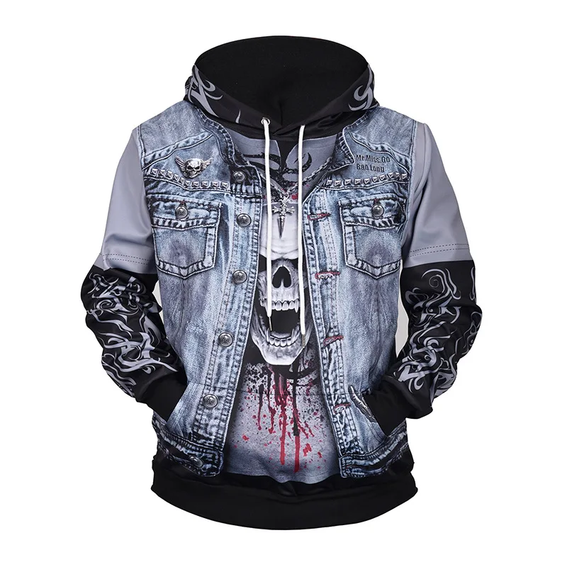 

2021 New Printed Skull Head Hooded Hoodies Men And Women Couples Hoodies