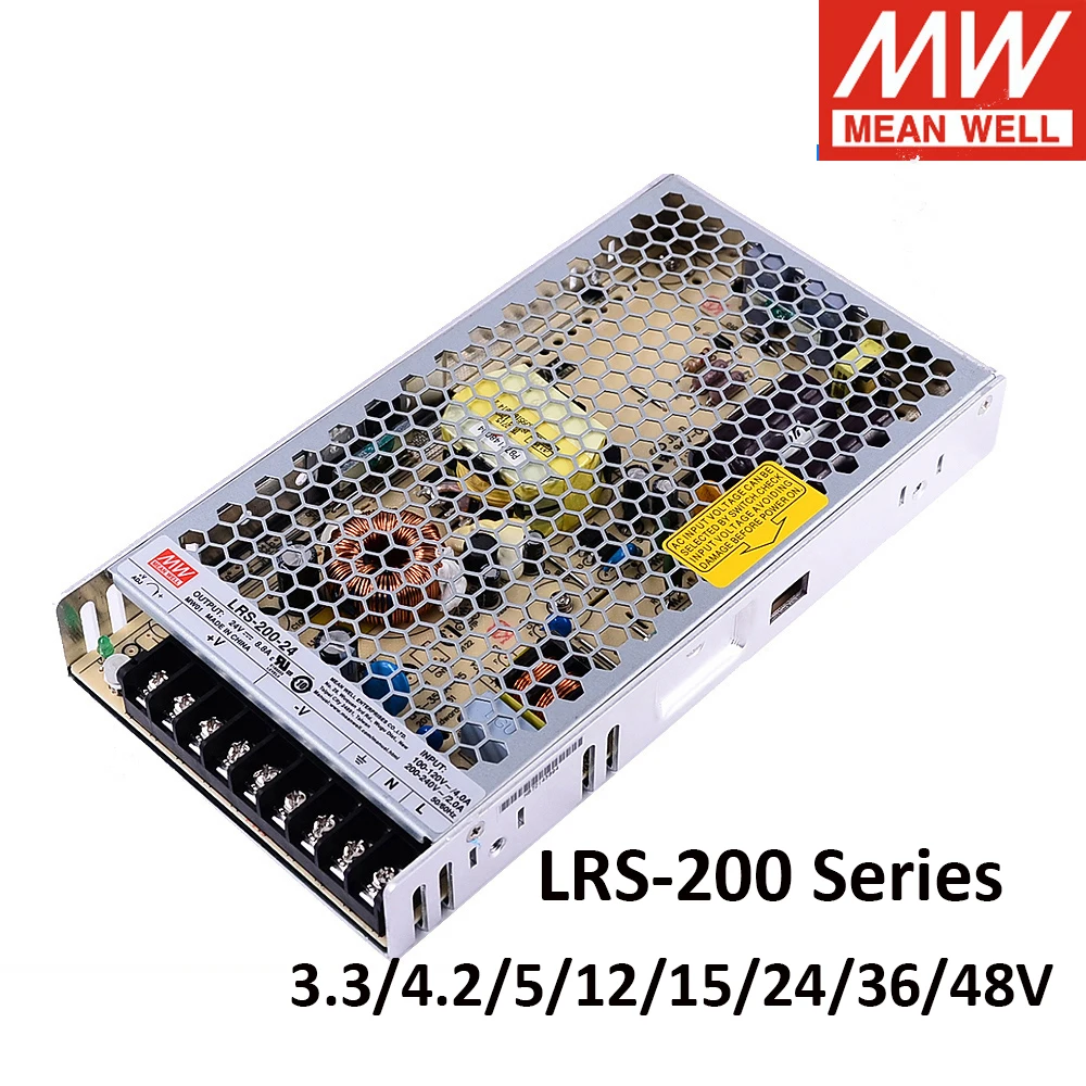 

Original Mean well LRS-200 12V 24V Single Output Switching Power Supply 3.3V 4.2V 5V 12V 15V 24V 36V 48V 200W LRS-200-24