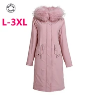woxingwosu winter large medium length fur collar cotton padded parka l to 3xl