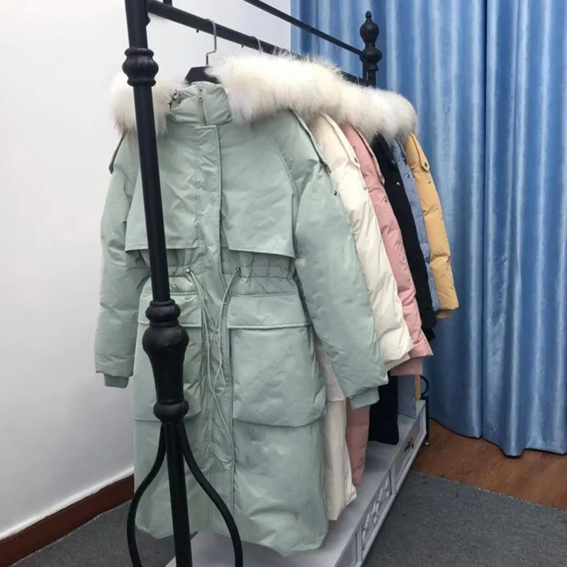 Fitaylor/зимнее новое длинное пуховое пальто из натурального меха енота с капюшоном