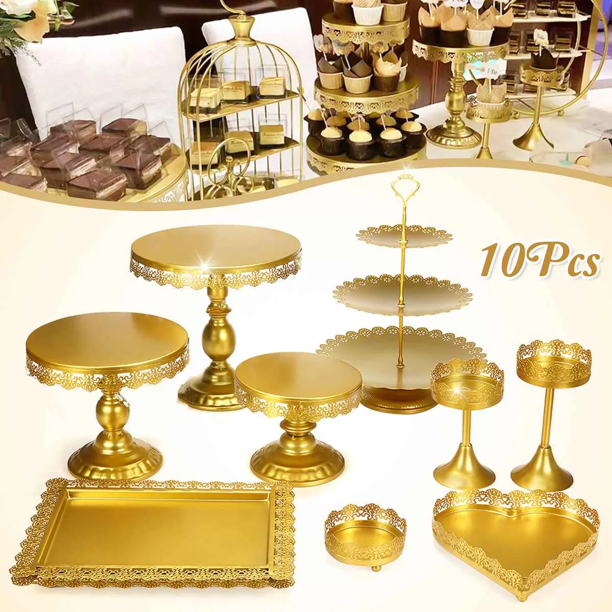 

10Pcs Gold Metal Cupcake Cake Holder Dessert Stand Set Wedding Event Party Display Tower Plate Wedding Dessert Table Decoration