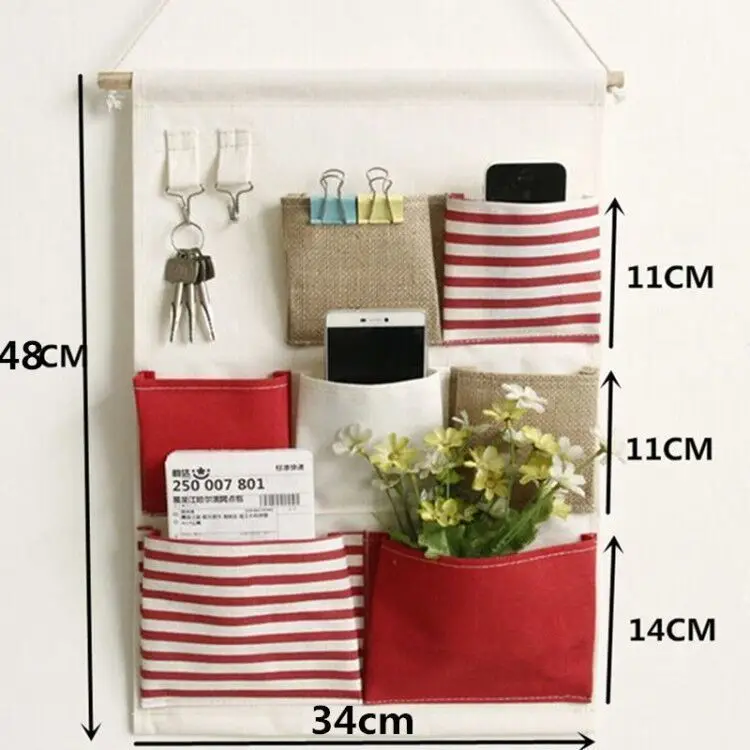 

Home Organizer Pink Printing 6 Pockets Wall Hanging Storage Bag Waterproof Sundries Pouch Bedroom Sundries Bags Simple Hanging