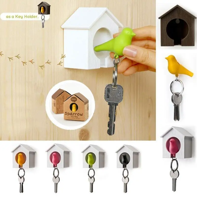 

Bird Key Chain Home Living Key Rings Hangers Home Door Decor Keychain Birdhouse Key Racks Bird House Designed Holder Nest Set