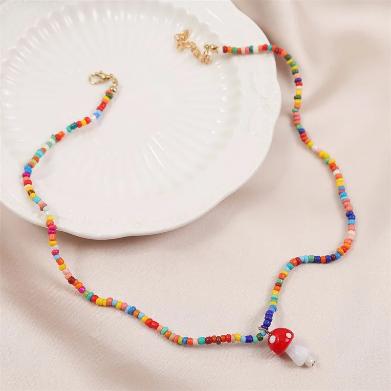 

Rainbow Mushroom Necklace Mushroom Choker Multiple Colors Mushroom Beaded Necklace for Women Boho Hippie Choker UI38DGC