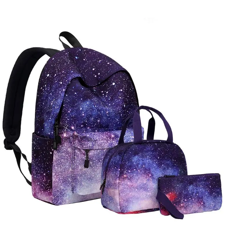 

3pcs Backpack Girls Bookbag Laptop Travel Daypack Student Rucksack with Lunch Bag Pencil Case 50LD
