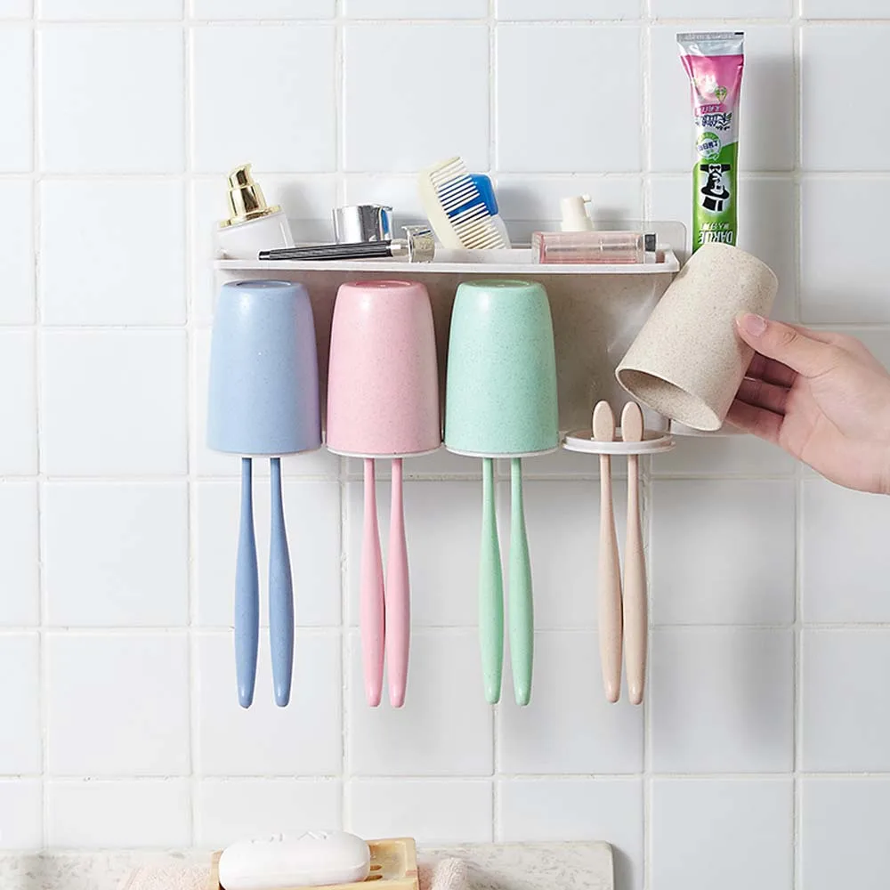 

Wall Mount Dust-proof Toothbrush Holder With Cups Automatic Toothpaste Squeezer Dispenser Bathroom Accessories Sets