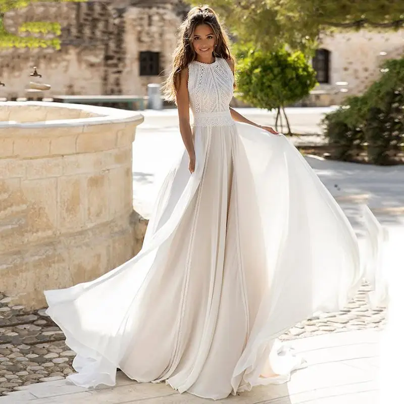

Шифоновое богемное кружевное свадебное платье А-силуэта, кружевные свадебные платья с открытой спиной, vestido de noiva 2021
