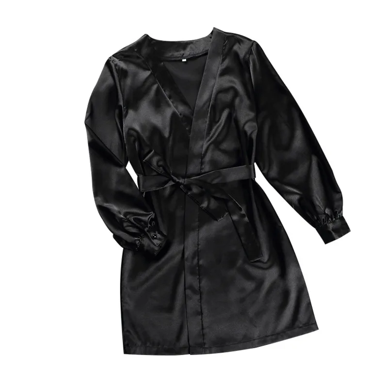 

Burgundy Robes Women Satin Silk Robe Pure Color Long Sleeve Winter Sleepwear Sexy Robe Female Long Sleeve Sashes Sexy Sleepwear