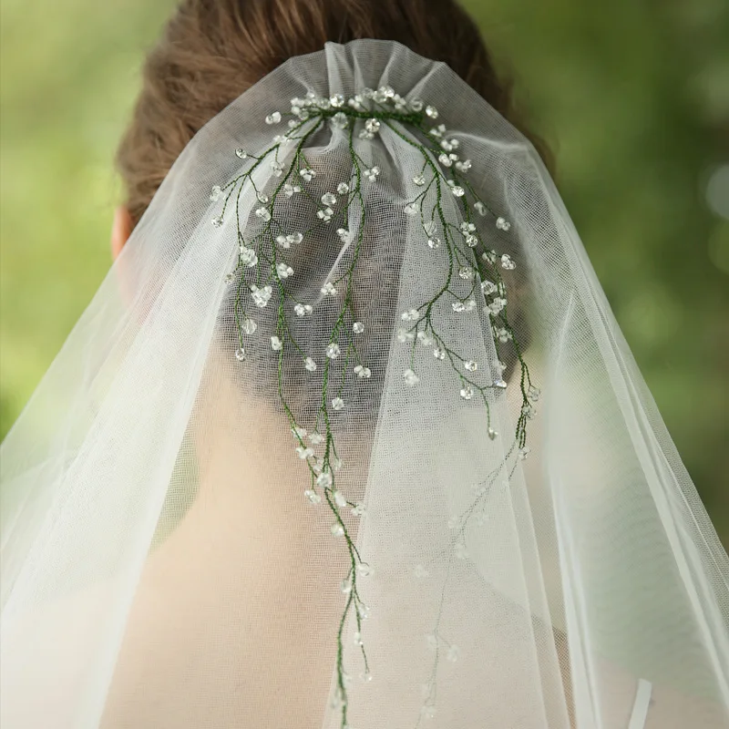 Элегантный кристалл орнамент Свадебная короткая Вуаль мягкий тюль свадебная