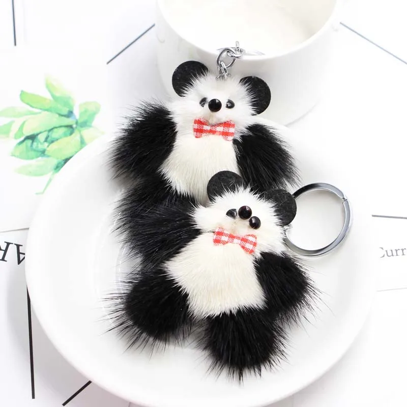 Новинка модный брелок с милой пандой мягкие брелки шариком из натурального меха