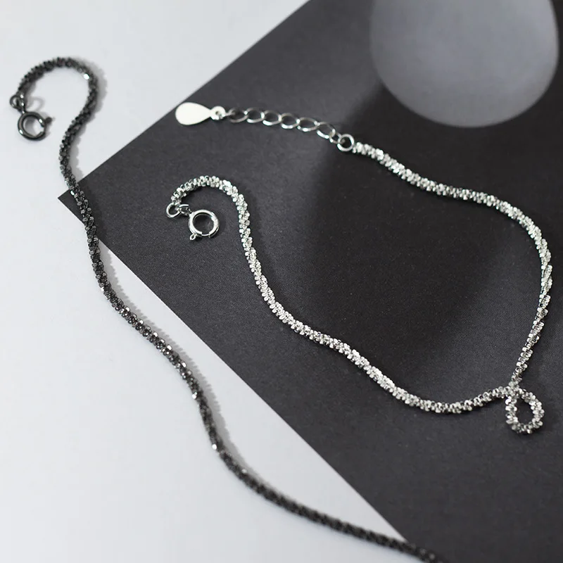 100% цельное серебро 925 пробы цвет черный Звездная цепочка панк стиль браслет для