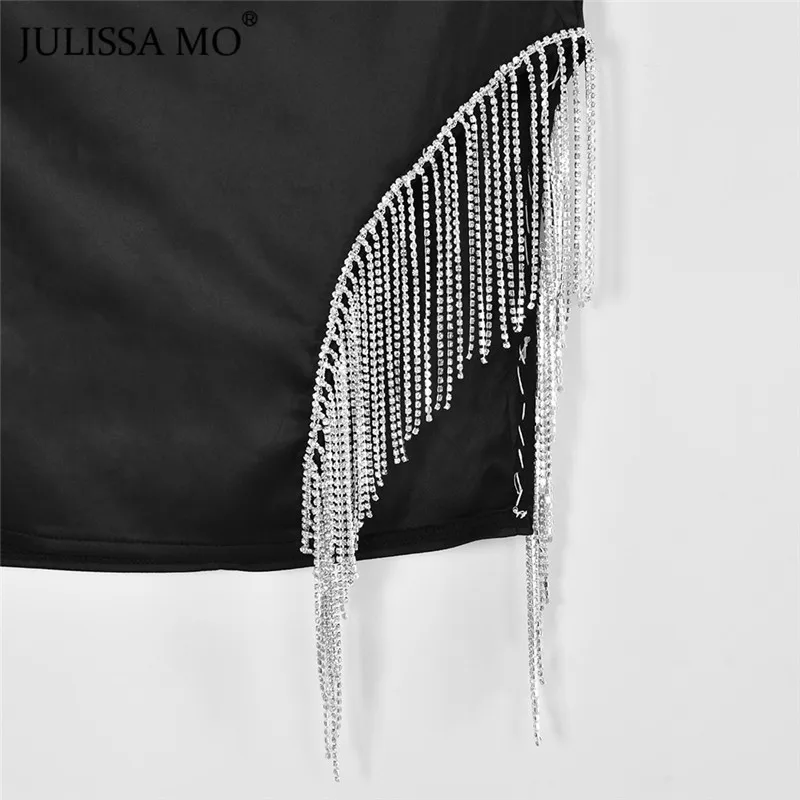 Julissa mo, блестящие бриллианты, с кисточками, вечерние платья, для женщин, сексуальные, на тонких бретелях, Мини, облегающее платье, комплект из 2 предметов, с открытой спиной, рождественское платье
