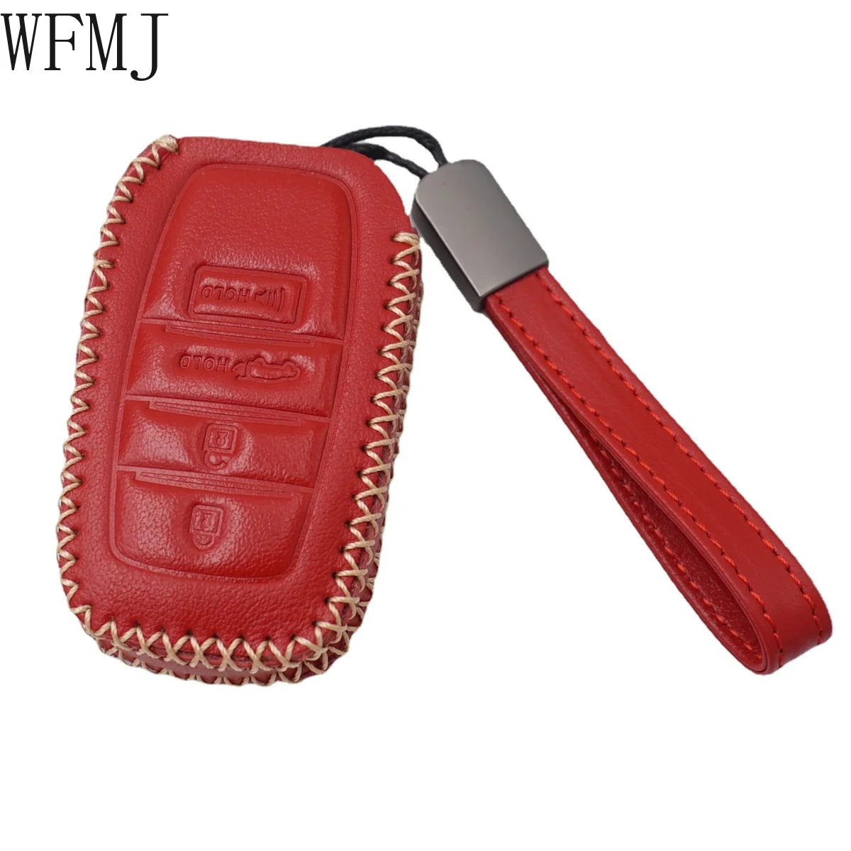 

WFMJ Red Leather for 2021-up Toyota Venza 4 Buttons Smart Remote Key Fob Case Cover Chain