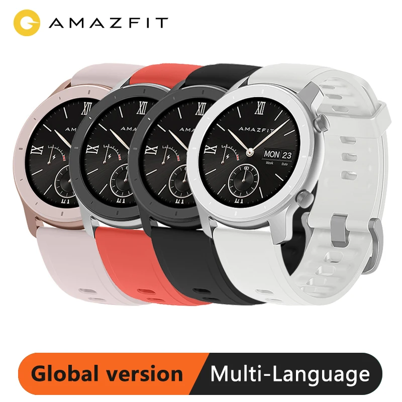 Глобальная версия, Новые смарт-часы Amazfit GTR 42 мм, 5ATM, умные часы, 12 дней, батарея, управление музыкой для Android IOS