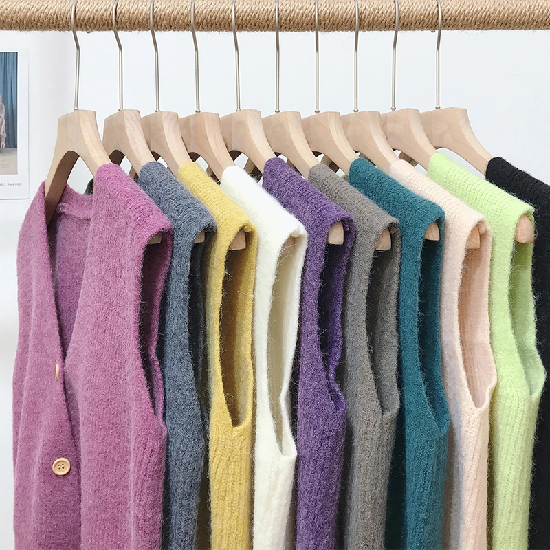 Мохеровый жилет женский осень 2020 Корейская версия однобортный вязаный свитер