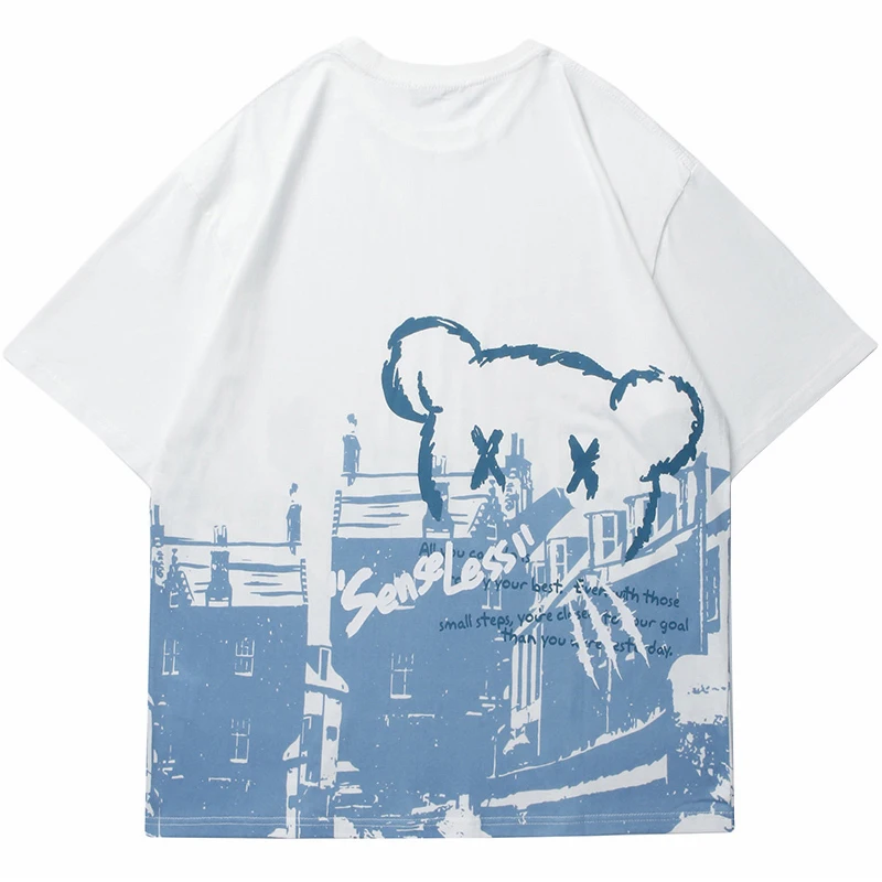 

Футболка мужская с принтом медведя, хлопок, короткий рукав, Повседневная модная рубашка в стиле хип-хоп, уличная одежда, в стиле Харадзюку, л...