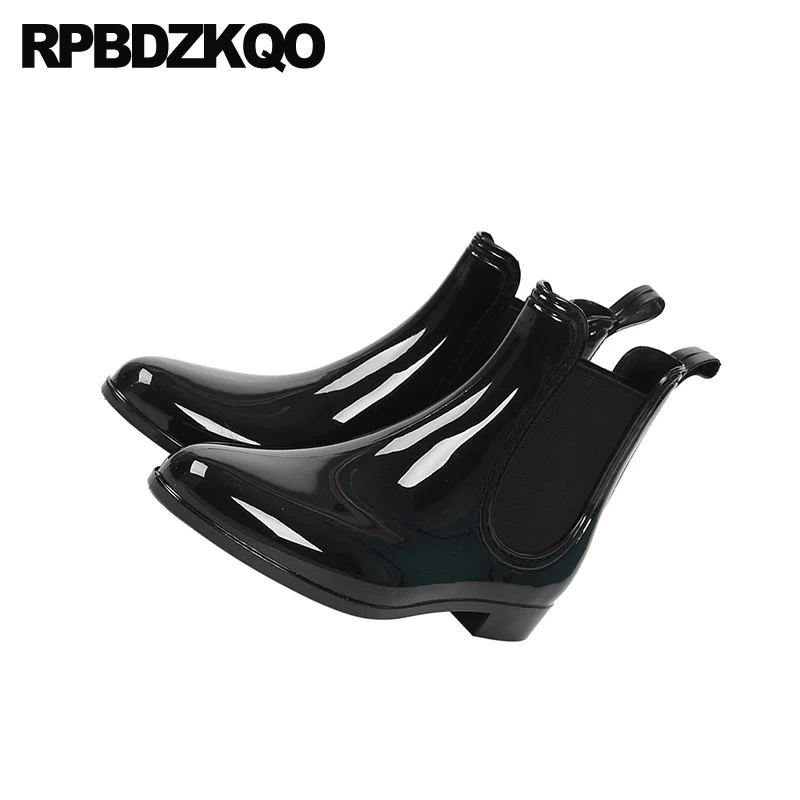 Водонепроницаемый черные резиновые сапоги от дождя Женские полуботинки на