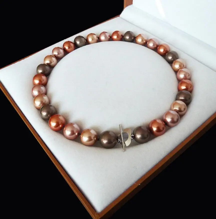 

Rare 12mm Genuine South Sea Blend color Shell Pearl Necklace Heart Clasp 18''