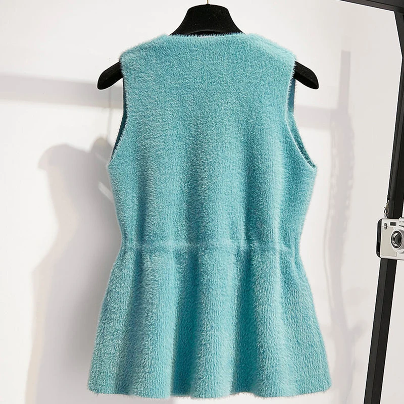 2021 весна осень женский v-образный вырез из искусственного меха мохеровый жилет