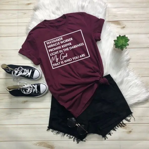 Women's Fashion Casual O-neck Short Sleeves Christain God Way Maker T Shirts Tops pure cotton grunge tumblr religion tees L543