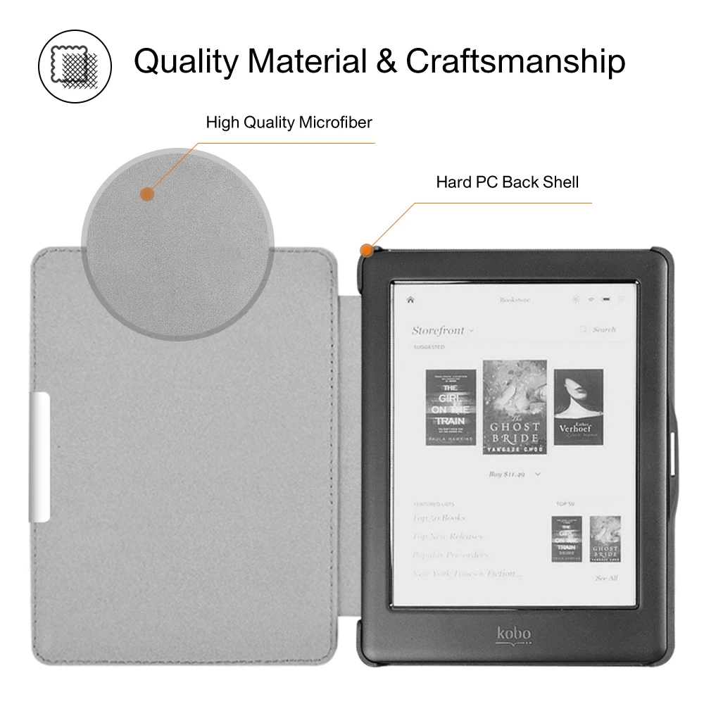 Умный Жесткий Тонкий кожаный чехол для Kobo Glo " /Kobo glo hd с застежкой на магните++ пленка+ стилус