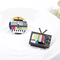 vintage cute old tv colour television metal enamel brooches badge pins for womenmen jewelry
