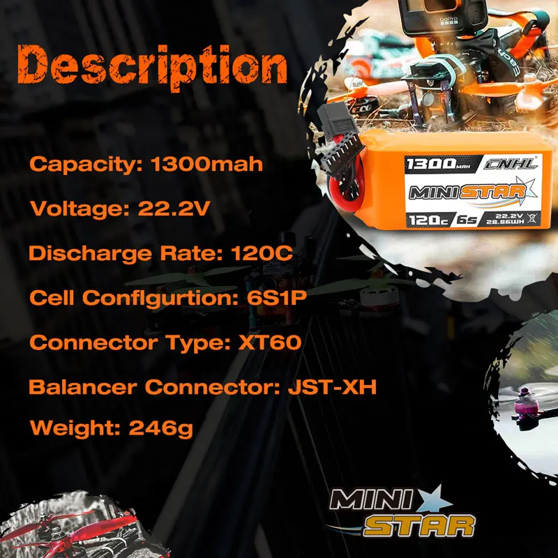 2 шт. CNHL Lipo батарея 6S 22 в 1300 мАч 120C системная серия XT60 для FPV дрона квадрокоптера