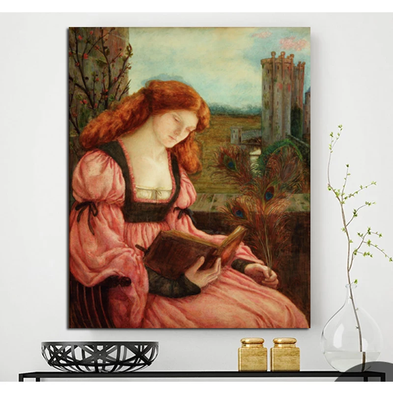 Marie Spartali Stillman читает книгу холст картина печать гостиная домашний декор