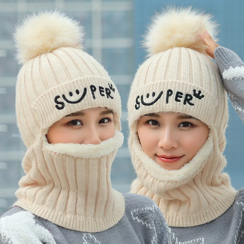 Женская зимняя шапка шарф воротник вязаные Толстые Шапочки осенняя мода теплая