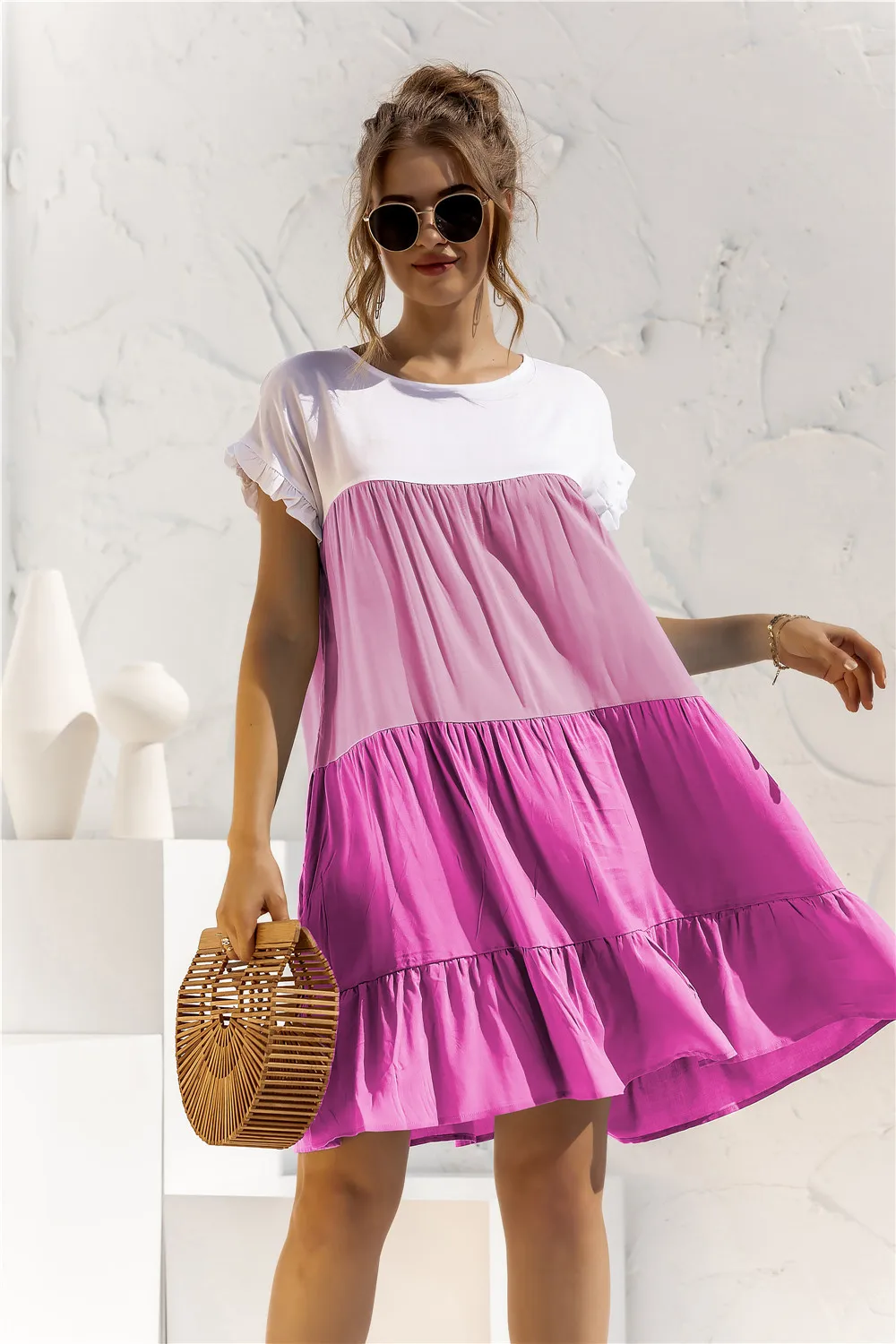 

Summer Women OverSize Loose Dress 2021 New Arrival Ladies Casual Short Sleeve Big Ruffles Cupcake Dress Female Beach Dresses