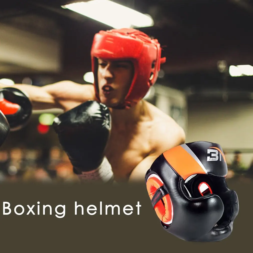 

Full-Covered Boxing Helmet Muay Thai PU Leather Training Sparring Boxing Headgear Gym Equipment Taekwondo Head Guard