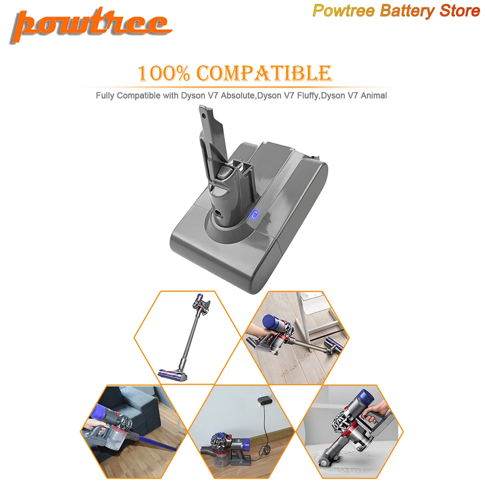 Powtree 6000mAh 21.6V Li-ion Battery Replacement For Dyson V7 Motorhead Animal Trigger HEPA Handheld Vacuum Cleaners L70 | Электроника