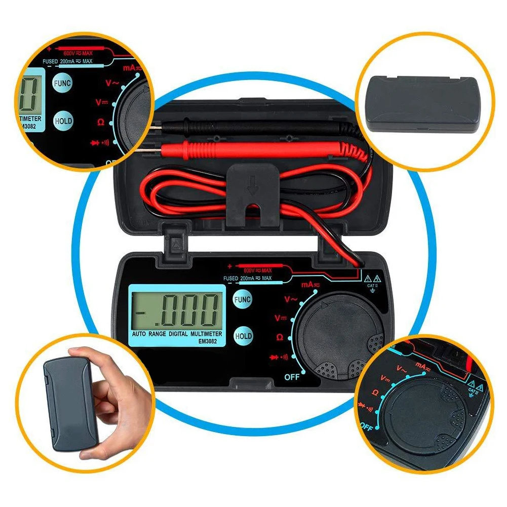 

EM3082 Digital Multimeter LCD Display AC DC Volt Amp Ohm Auto Power Off Electrical Meter Voltmeter Portable Meter Voltage Meter