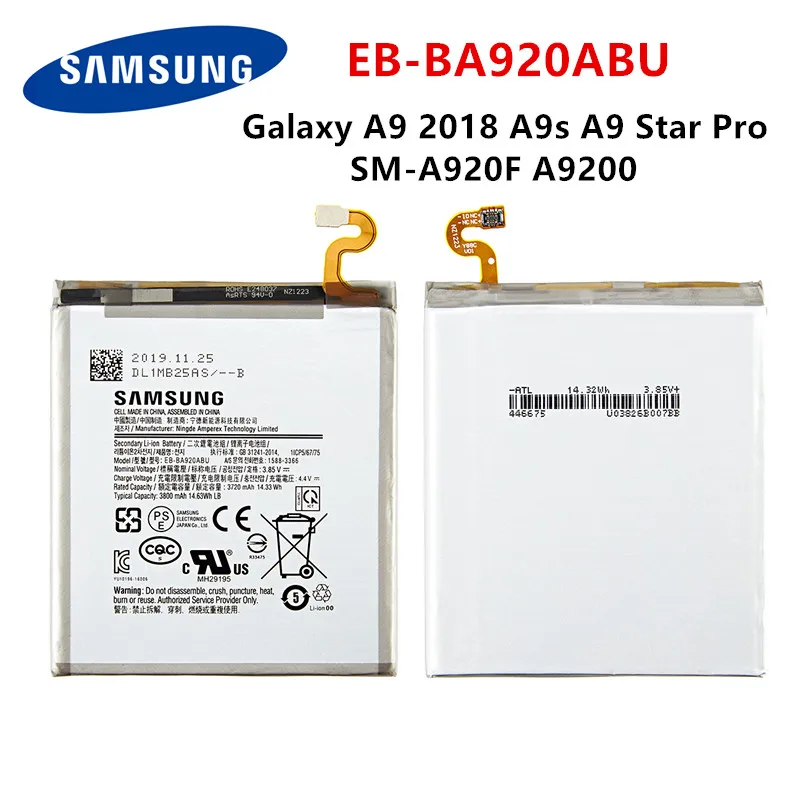 samsung orginal eb ba920abu 3800mah battery for samsung galaxy a9 2018 a9s a9 star pro sm a920f a9200 mobile phone tools free global shipping