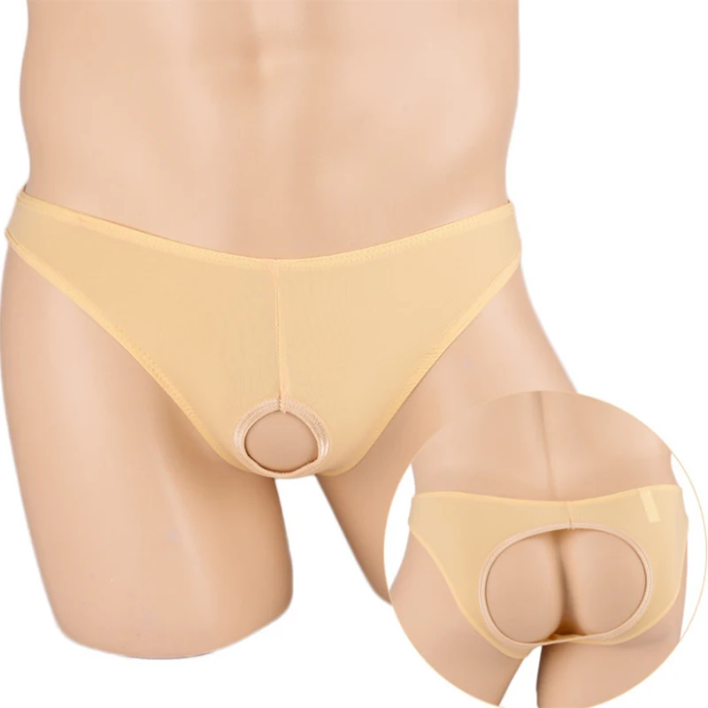 

Sexy Men Nylon Lingerie Underwear Open Butt Sissy Panties String Homme Bikini Briefs Gay Underwear O-Ring Crotchless Mens Thongs