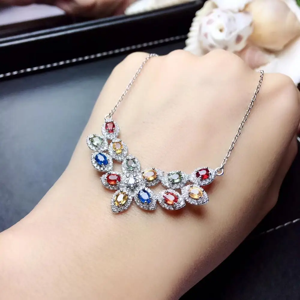 Натуральный Многоцветный Сапфир ожерелье кулон S925 серебро натуральный