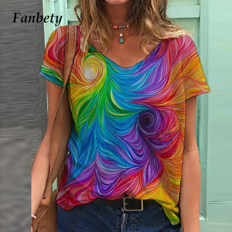 

Модные повседневные топы с v-образной горловиной и 2021, женская обувь Новые летние винтажные 3D блузка сложного кроя с принтом, рубашка Женски...