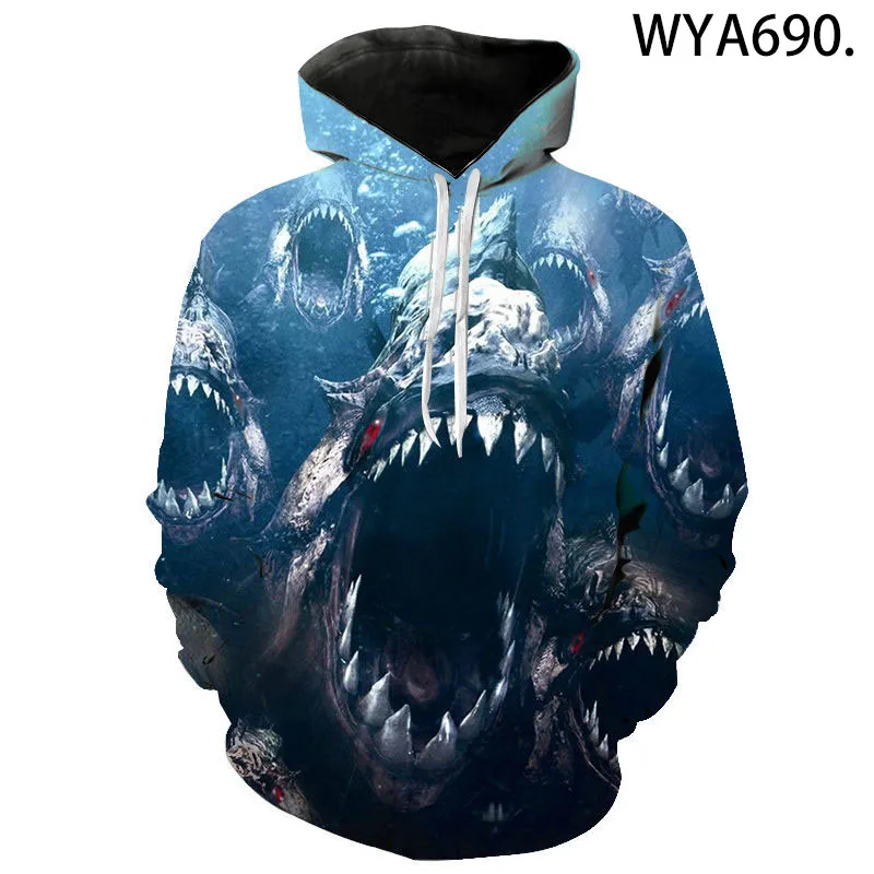 

2020 New Piranha Men Women Children Fashion Hoodies 3D Printed Sweatshirts Pullover Long Sleeve Boy Girl Kids Streetwear Tops