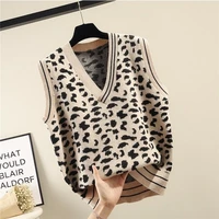 new loose korean version of the v neck pullover vest womens vest 2022 leopard print sweater women ins autumn womens clothing