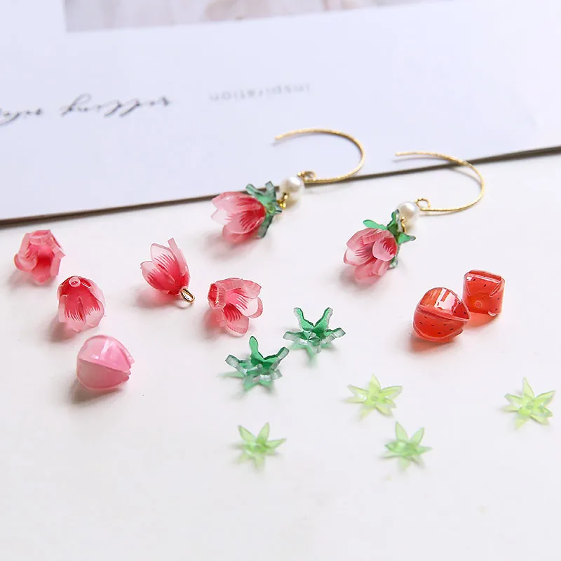 4 шт. японский стиль милые серьги с цветами листья клубника золотая рыбка ацетат