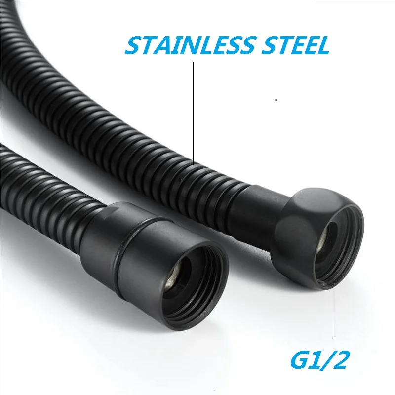 kktnsg matt black 1 5m 2m shower hose soft shower pipe common flexible bathroom water pipe stainless steel free global shipping