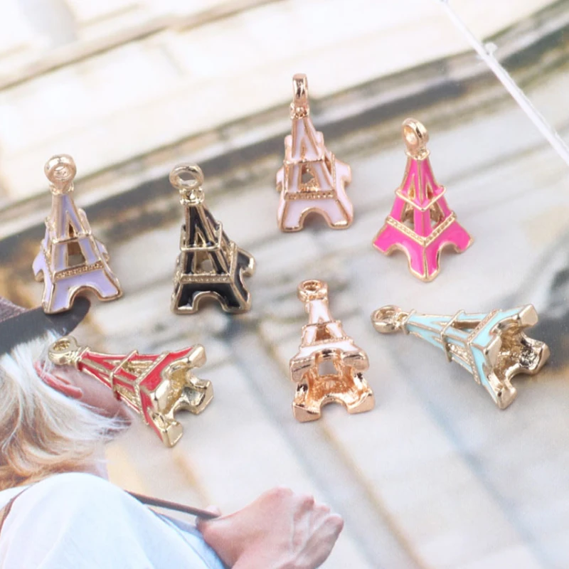 20 шт./лот Позолоченные Подвески в форме Эйфелевой башни с каплями масла для